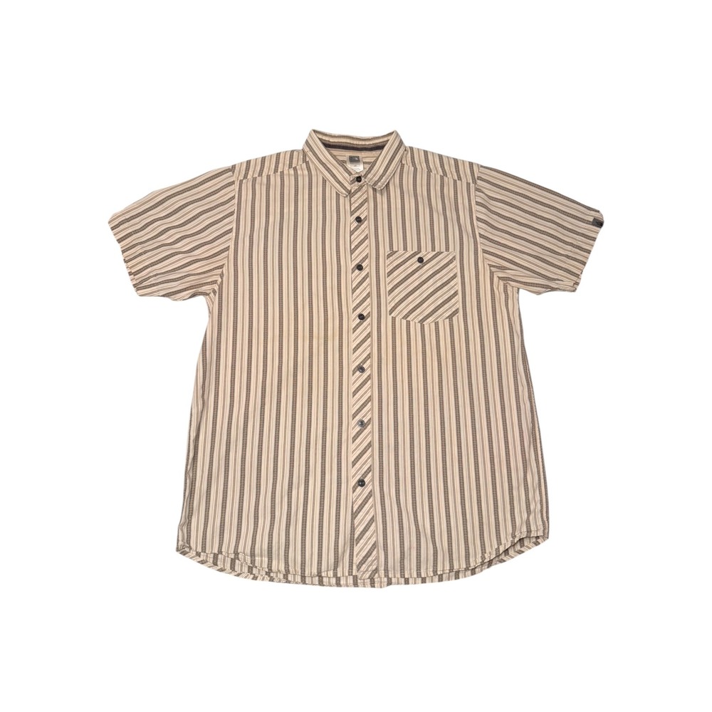 The North Face Mens Large Short Sleeve Button Up Striped Shirt Tan Brown